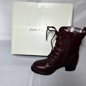 Sun Stone Sloanie Lace-Up Hiker Booties Wine 7M